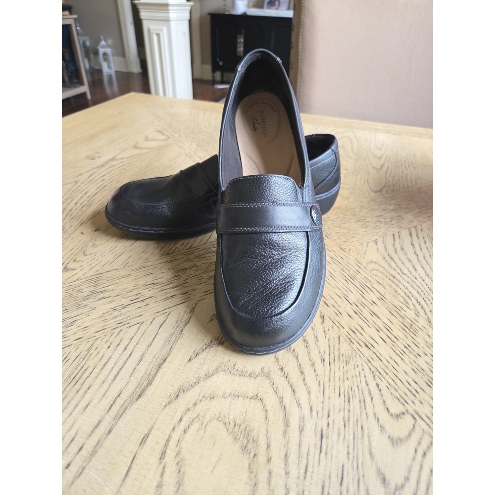 Clark's Cora Daisy Tumbled Leather Loafers Size 9 Black Casual Flats Comfort